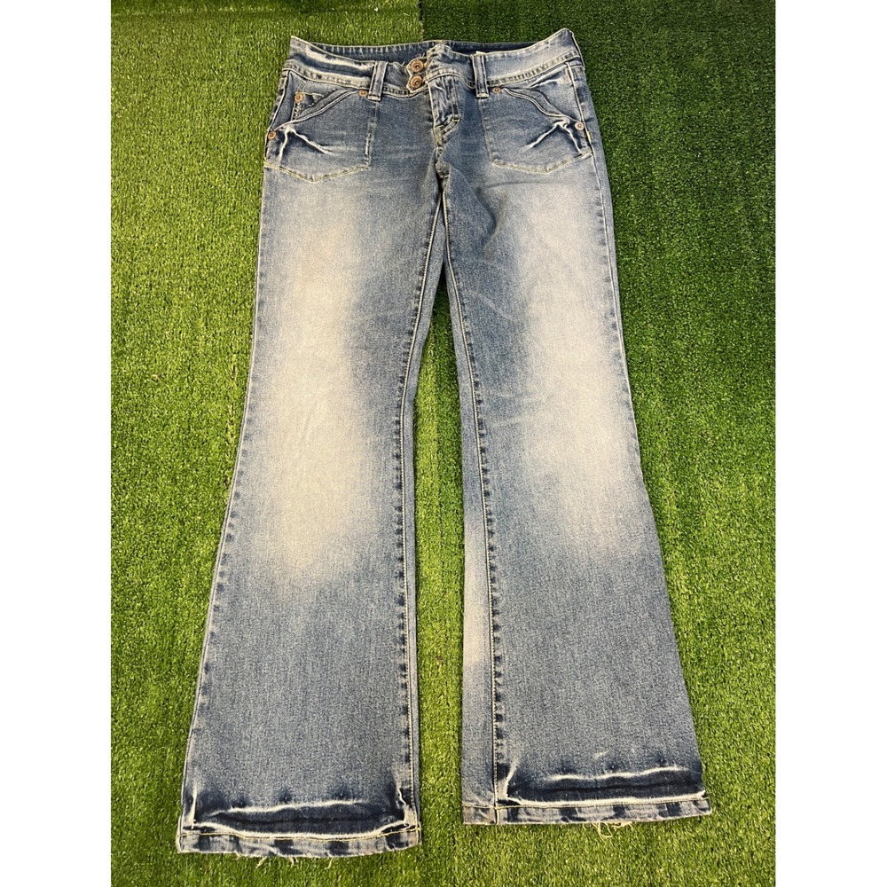 Unionbay Womens Low Rise Flare Jeans Medium Wash Distressed Y2K Size 13 Stretch